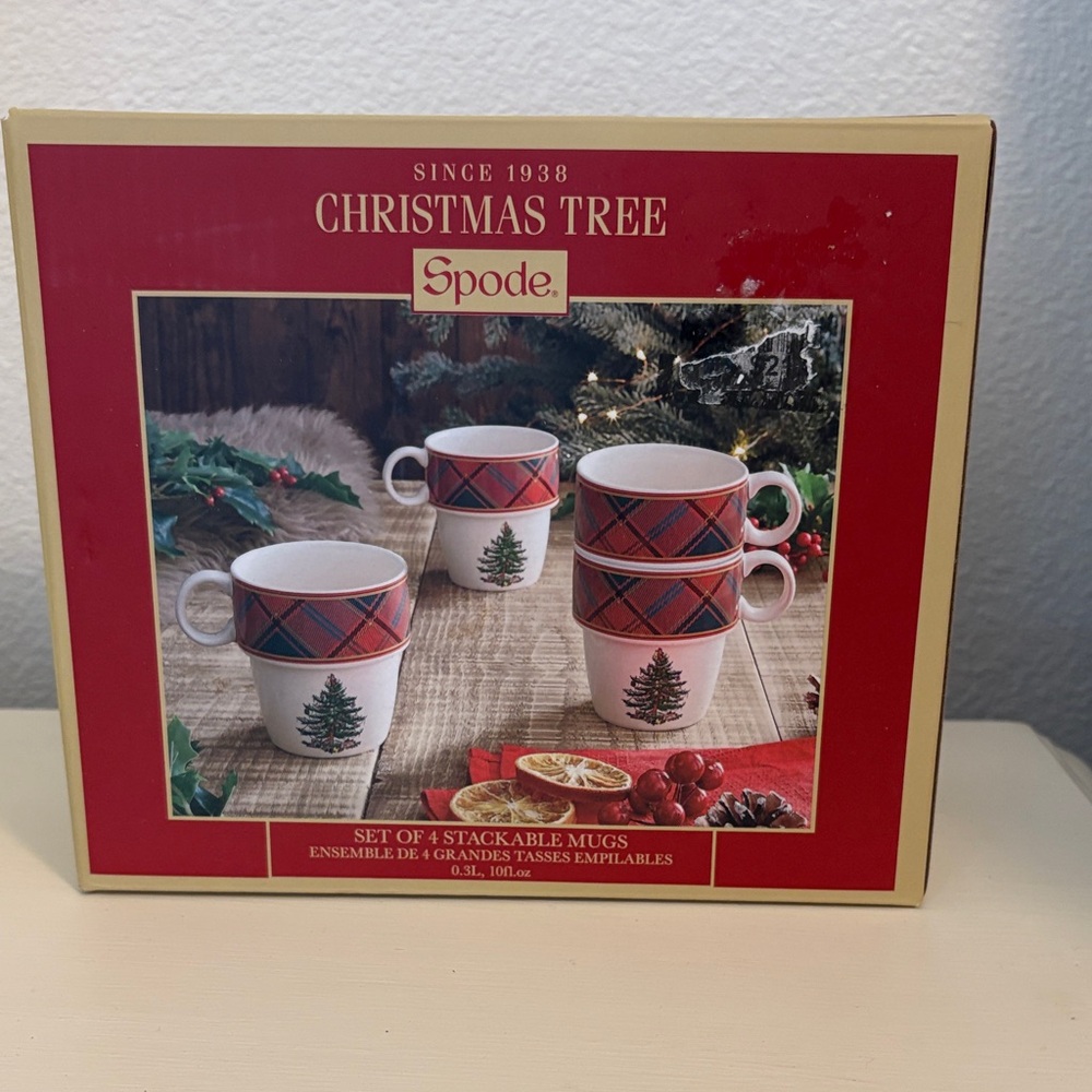 Spode Christmas Tree Plaid Mugs Set